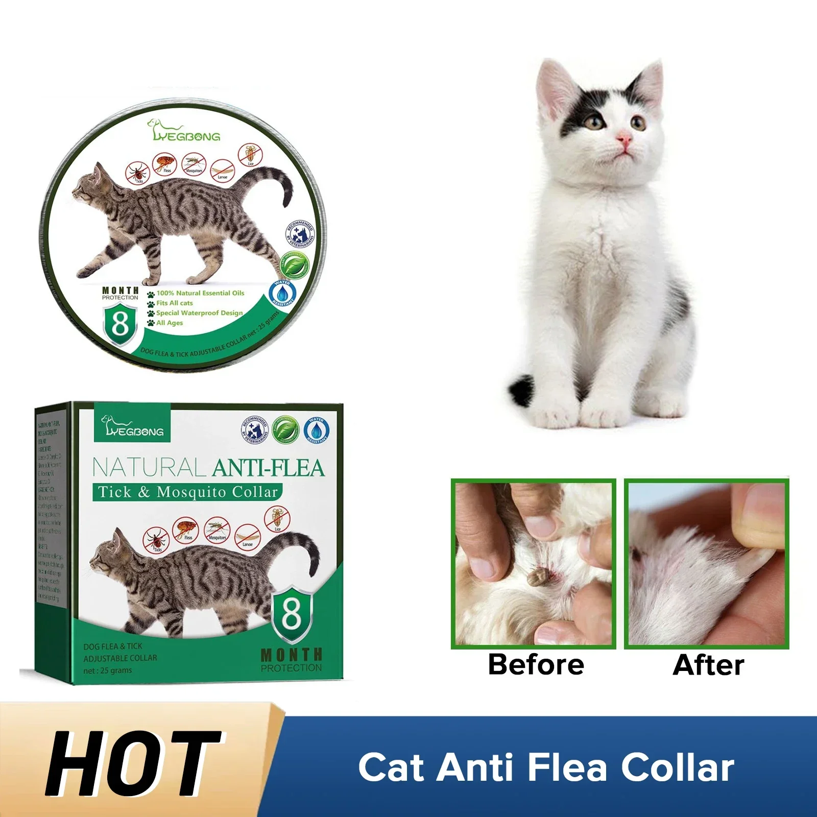 Pets Insect Prevention Collar Anti Flea Tick Itch Relief Mosquito Insect Repellent Pest Control Adjustable Cat Deworming Collar