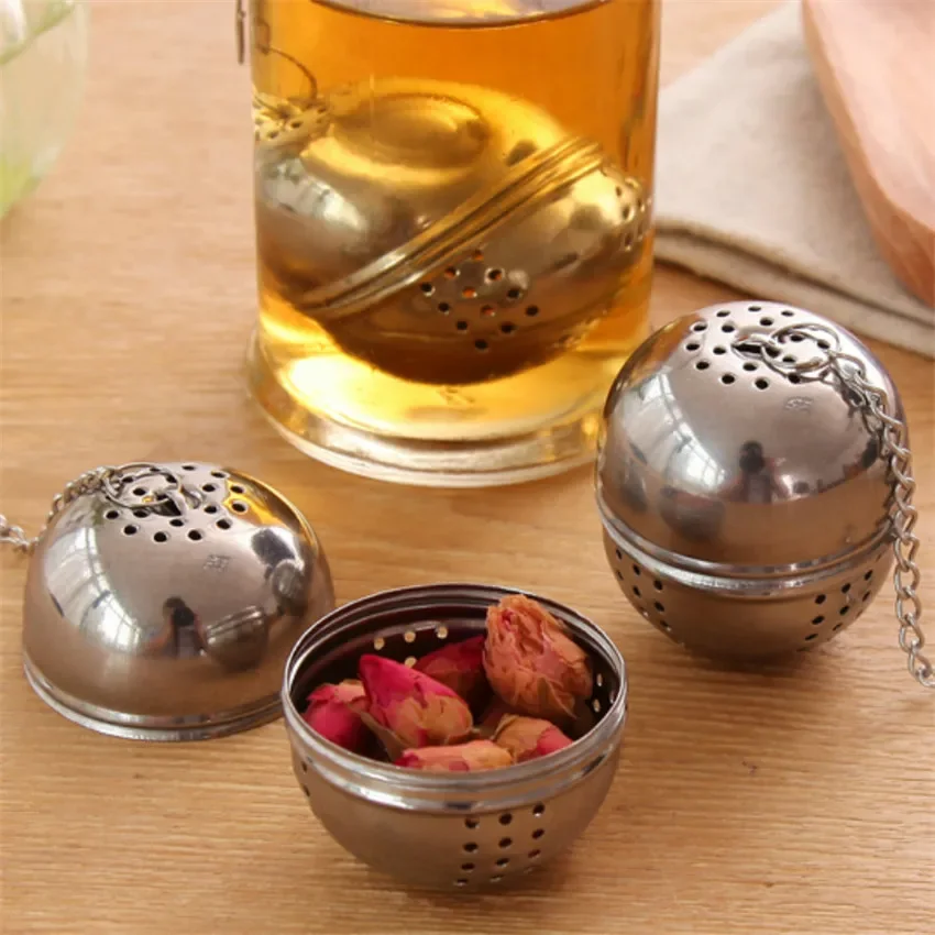 Stainless Steel Ball Tea Infuser Mesh Filter Strainer w/hook Loose Tea Leaf Spice Ball with Rope chain Home Kitchen Tools
