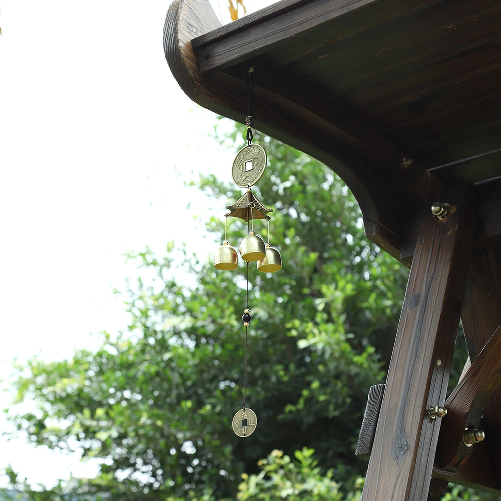 Metal Copper Wind Chime Pendant Door Decoration Alloy Bell Feng Shui Pendant Town House Lucky Dragon Money Shop Doorbell New 4