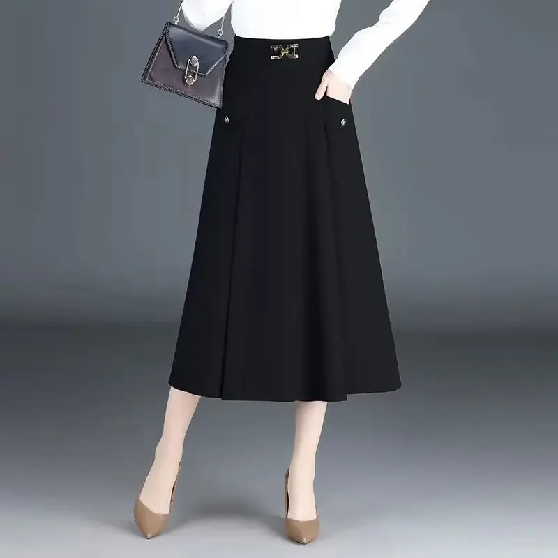 Falda drapeada versátil para mujer, estilo nuevo, primavera y otoño, elegante, coreana, de longitud media, cintura alta, adelgazante, línea A