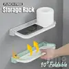 Foldable Bathroom Toilet Storage Rack Shower Shelf Storage Rack  Self Adhesive Kitchen Wall Shower Rod Tray Storage Organizer 2