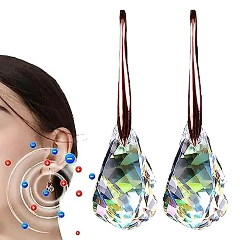 Slimming Weight Loss Earrings Sparkly Rhinestone Dangle Quartz Stone Lymphatic Drain