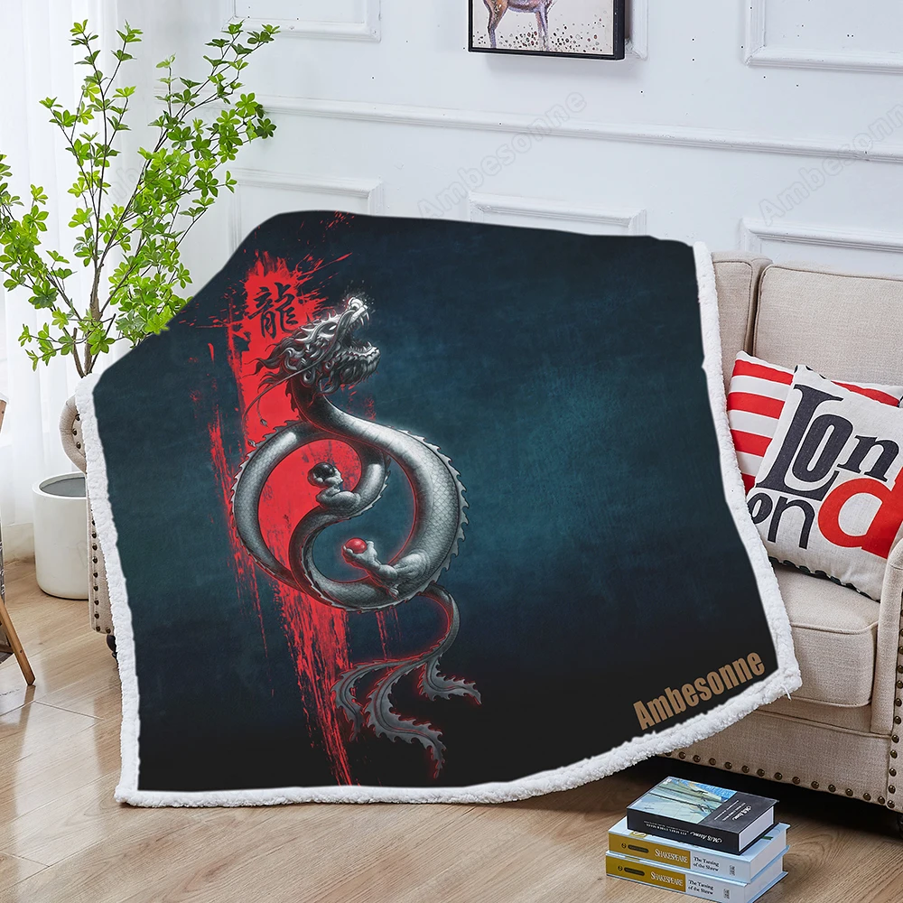 

Chinese Dragon Design Throw Blanket on The Bed Sherpa Fleece Blanket Plush Sofa Plaid Funny Throw Blankets