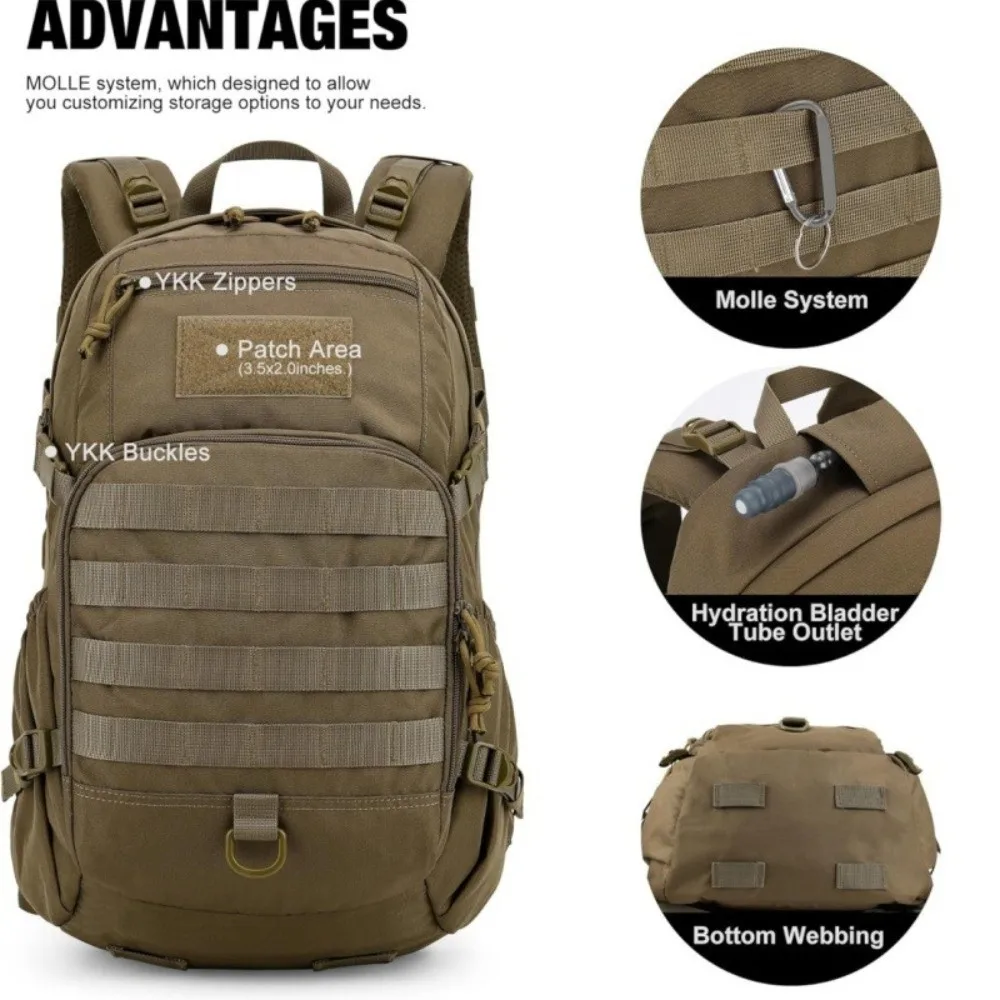 Zaino da Escursionismo Outdoor Gear 25L, Resistente e Impermeabile, Sistema Molle, Borsa Leggera per Ciclismo