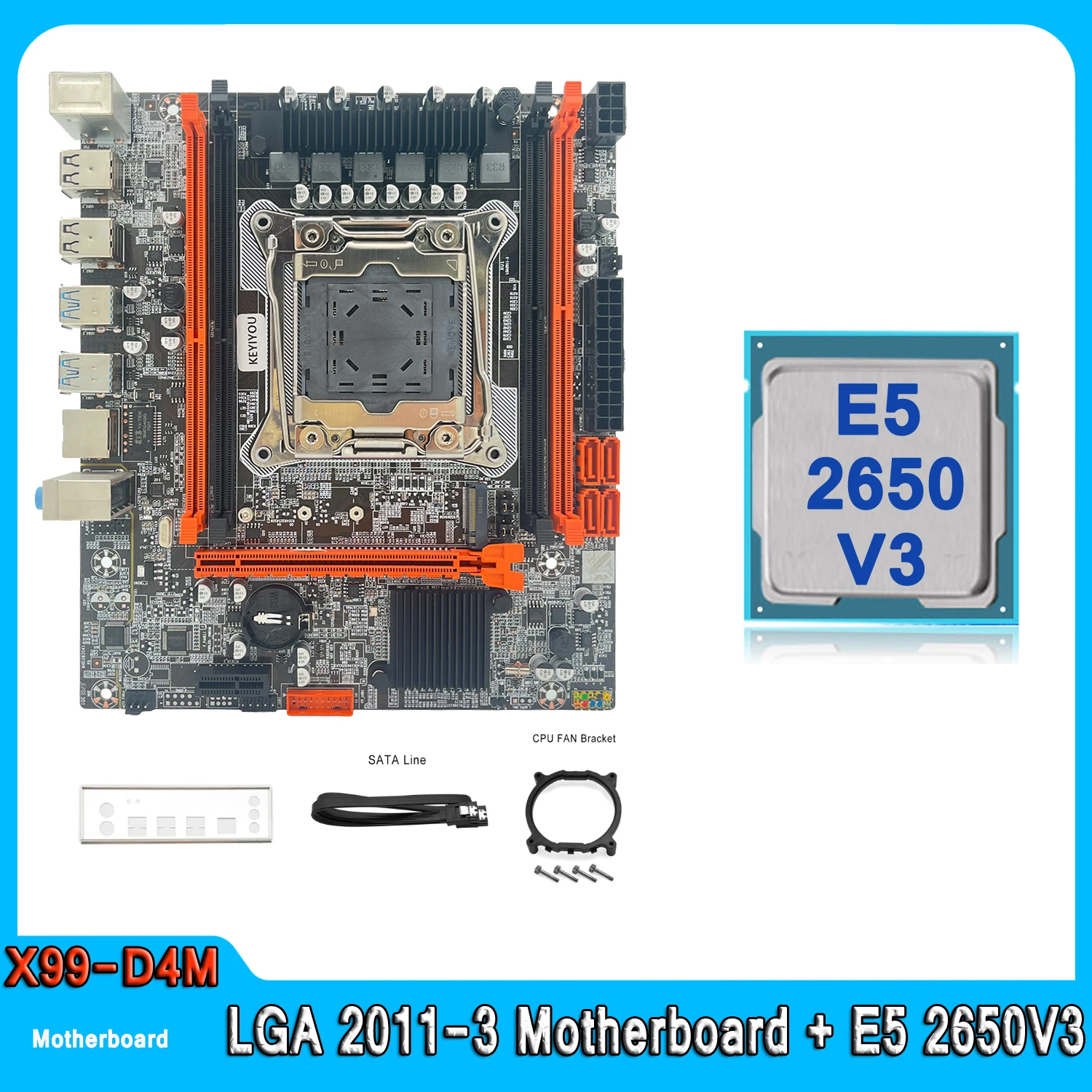 Комплект материнской платы Xeon X99 D4M, LGA 2011-3 Kit Xeon E5 2650 V3 CPU PCI-16 USB, Серверная модель NVME M.2 E5 2650V3, комплект материнской платы