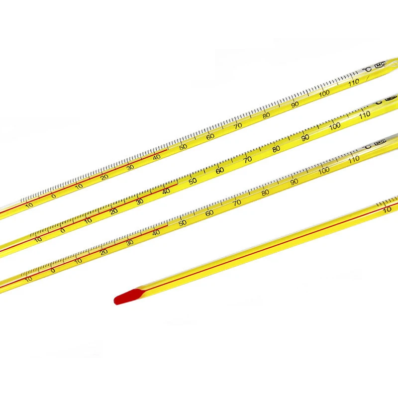노란색 배경 빨간색 물 온도계 유리 막대 30 cm 0-100도 화학 실험 농업 물 온도계