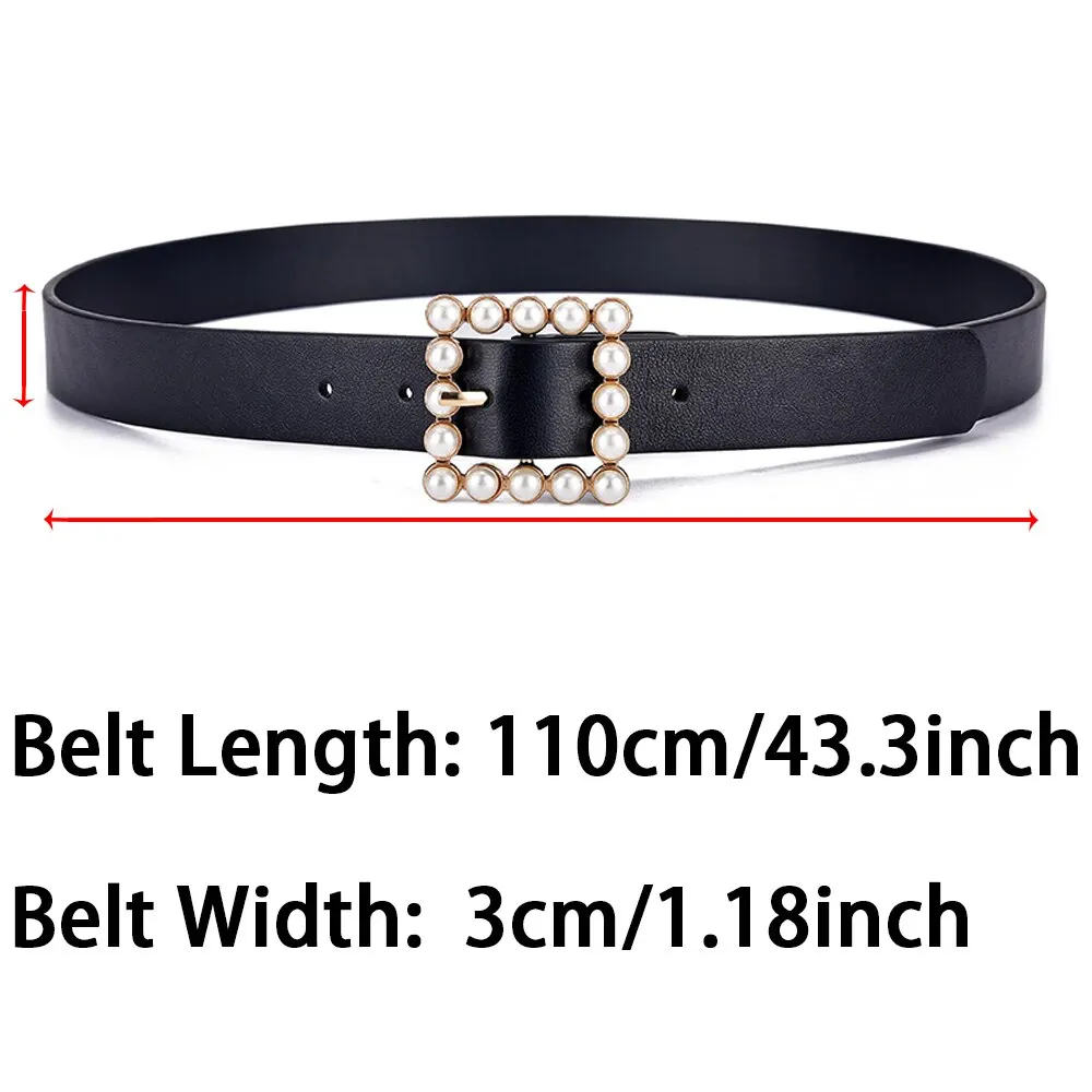 New Women's Belt Fashion Pearl Buckle Belt Trend Versatile Jeans Belt PU Leather Belt Street Trend Y2K Belt Gift for Girlfriend