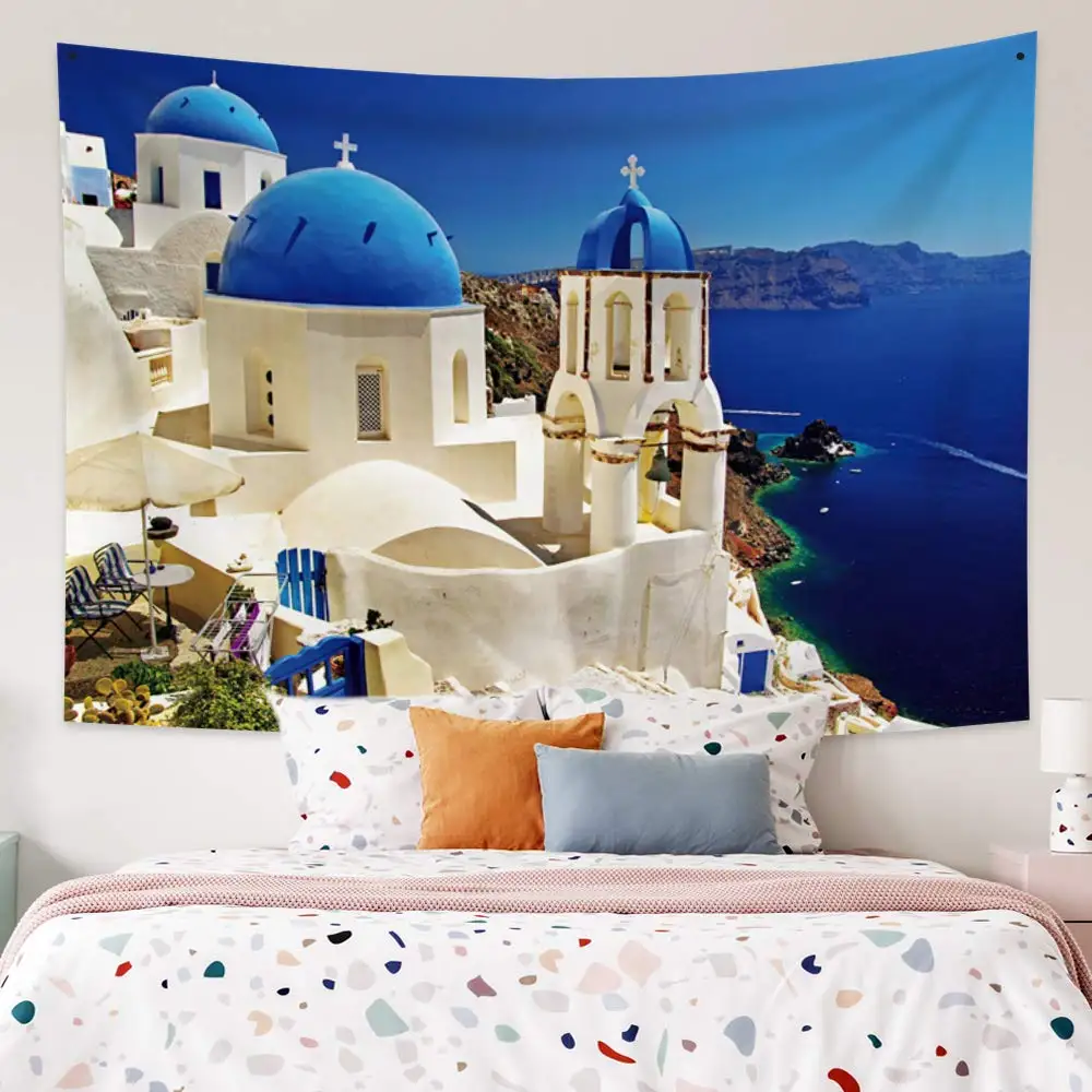 

Настенный гобелен на Санторини, красивый город, достопримечательность Сантори, природа, Европа, гобелен для спальни, гостиной, скатерть для спальни