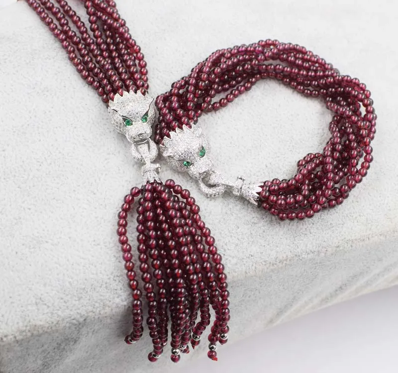 

4rows garnet red 3mm round beads stone 3mm leopard necklace bracelet 7.5inch