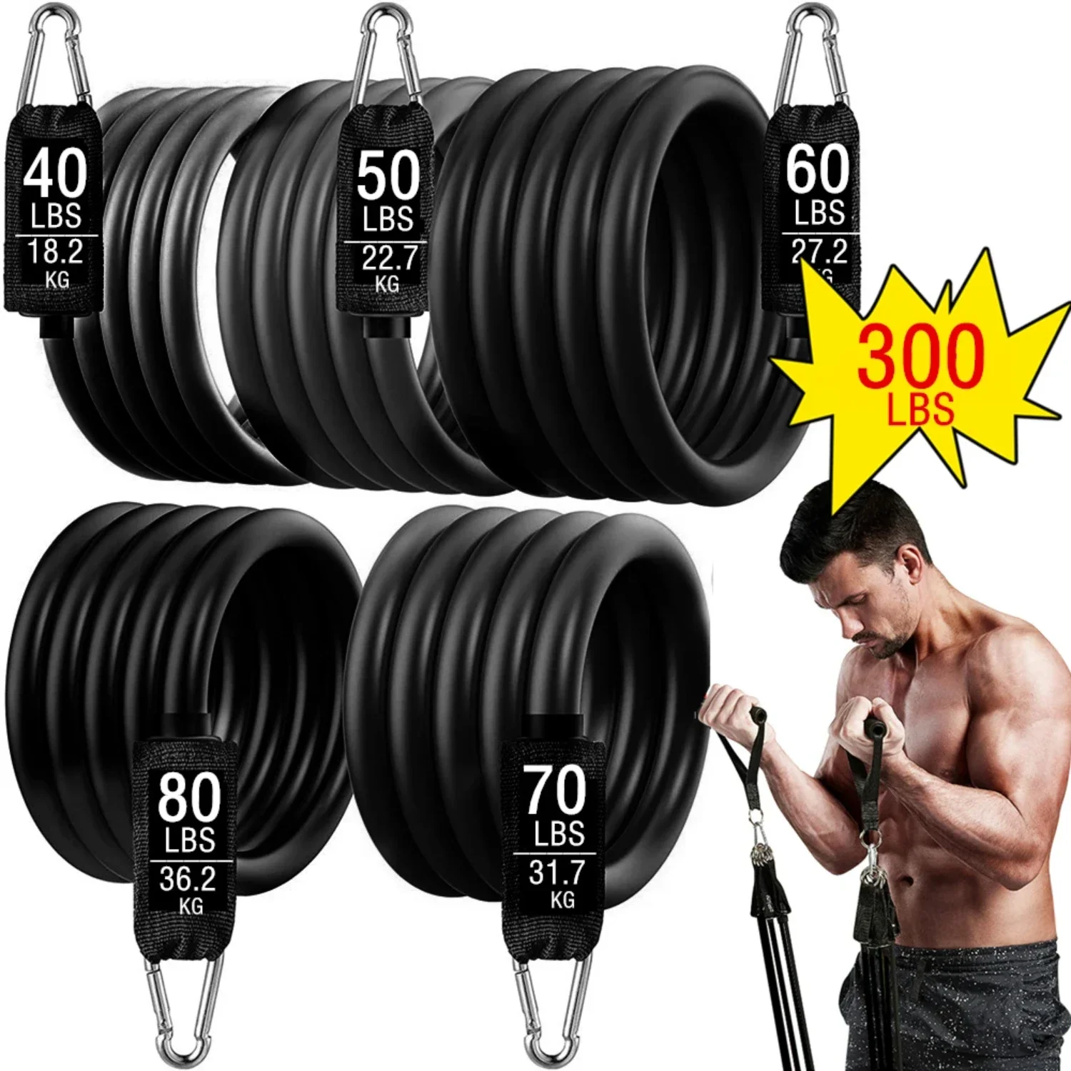 300lb Fitness Booty Resistance Elastic Band Workout Training Exercise Sport Gym Dumbbell Harness Set Expander Equipment Weight