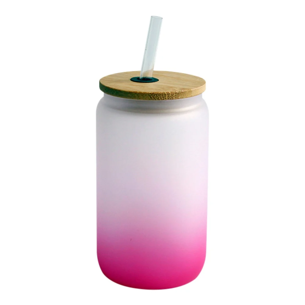 Frosted Sublimation Glass with Bamboo Lid Straw 12oz Beer Can