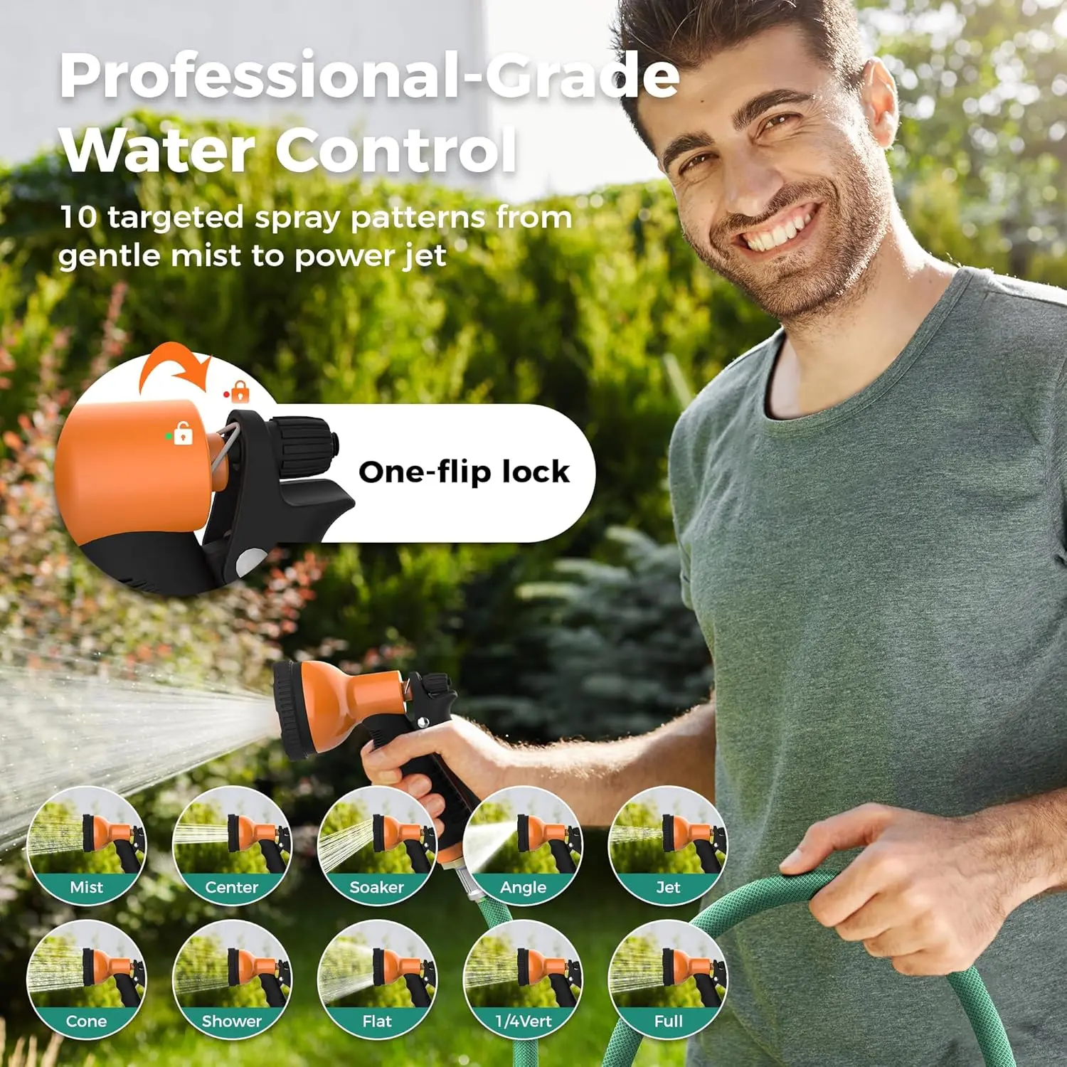 Heavy Duty Retractable Garden Hose Reel 1/2 in x 100 ft, Auto-Rewind & Any Length Lock,180° Swivel Wall Mount, 10 Spray Patterns