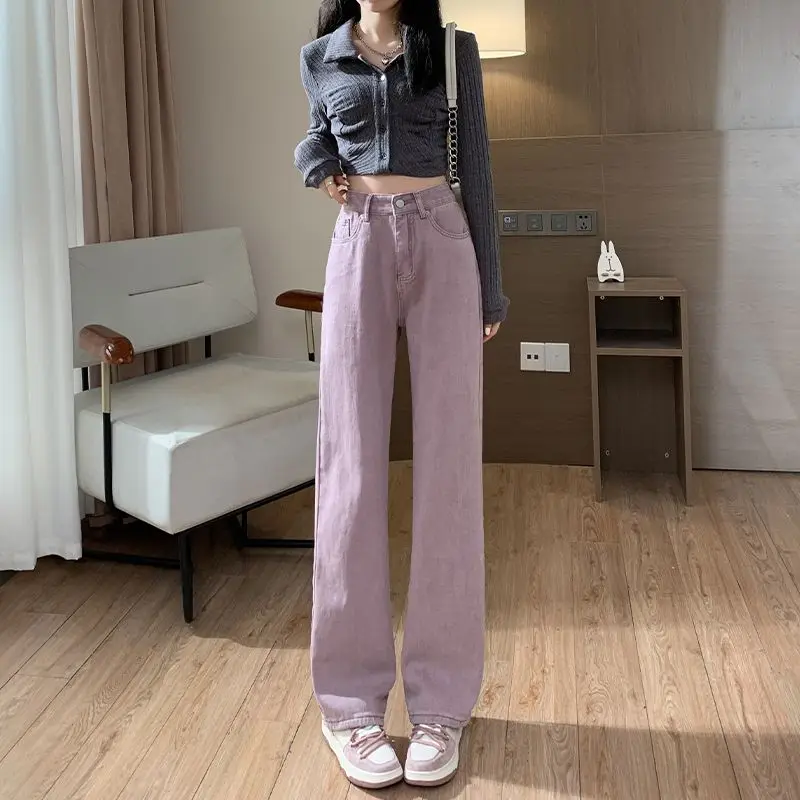 Women's Spring Autumn Solid Gradient Button Zipper Pocket High Waist Casual Wide Leg Loose Trousers Fashion Office Lady Pants