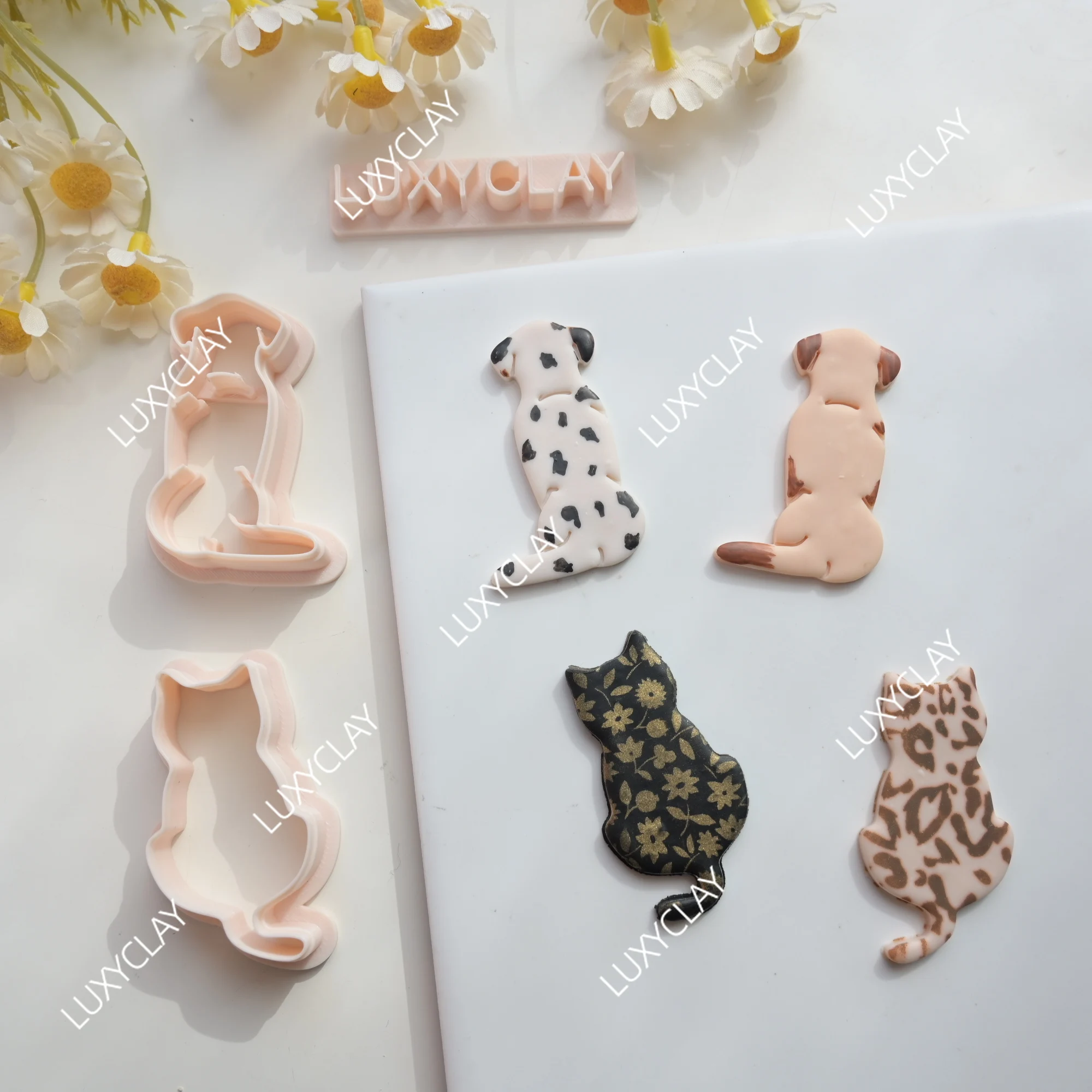 고양이 모양 점토 몰드, DIY 쥬얼리 귀걸이 제작을 위한 강아지 패턴 폴리머 클레이 커터, 동물 테마 점토 공예 도구