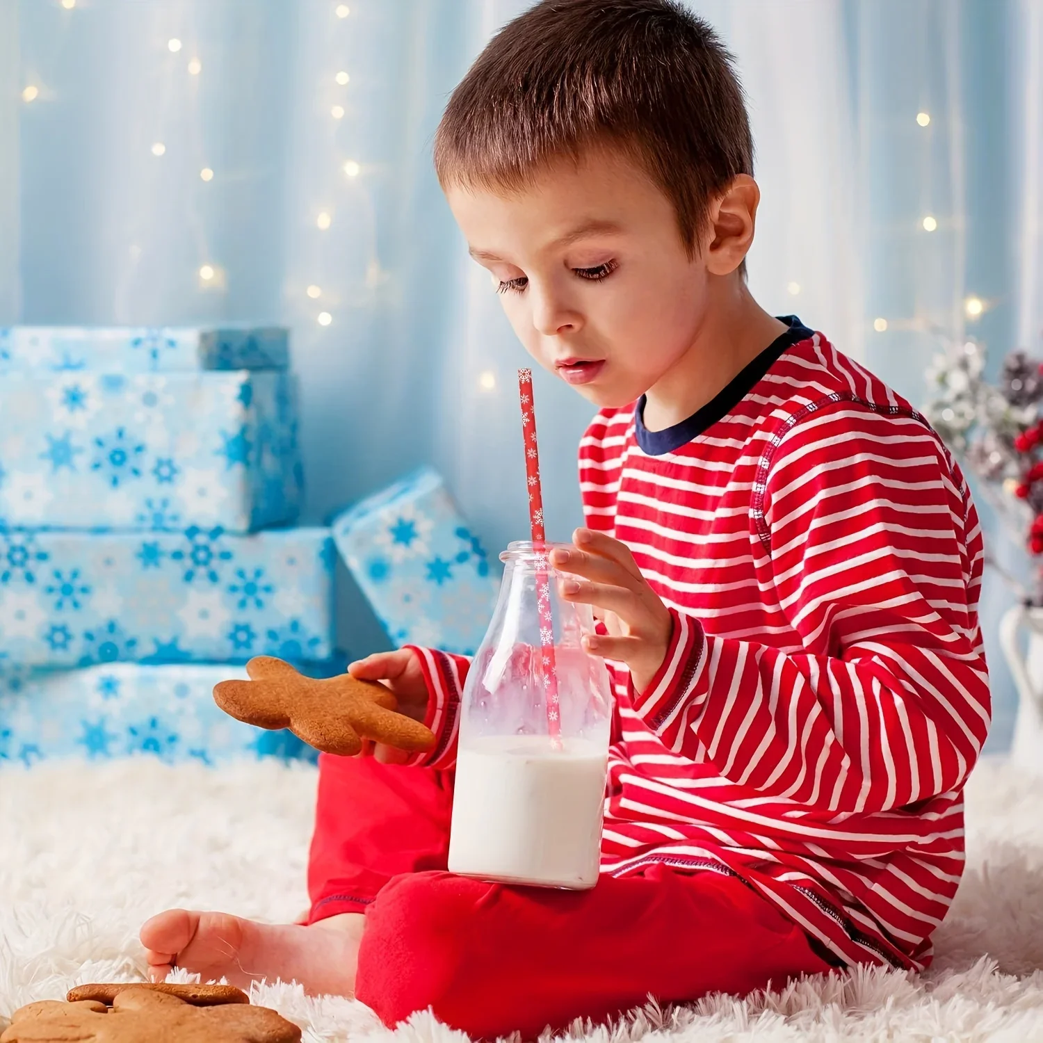 Disposable Christmas Party Straws Colored Kraft Paper Drinking Straw Xmas New Year Holiday Table Juice Cocktail Decor Supplies