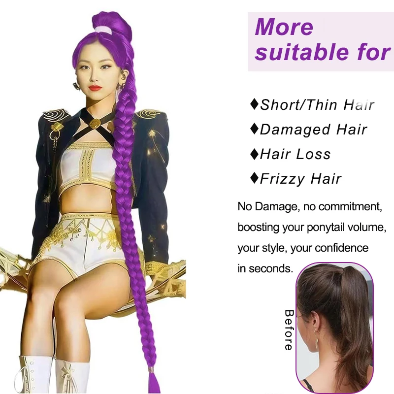 36 Inch Purple Hair Extensions Pre-Braids Braiding Hair for Cosplay  Stage Performances  Ponytail Extension with Elastic Tie