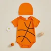 FOCUSNORM 0-12M Newborn Baby Boys Summer Romper Outfits Basketball Print Short Sleeve Round Neck Jumpsuits with Hat 2 Pcs Set 2
