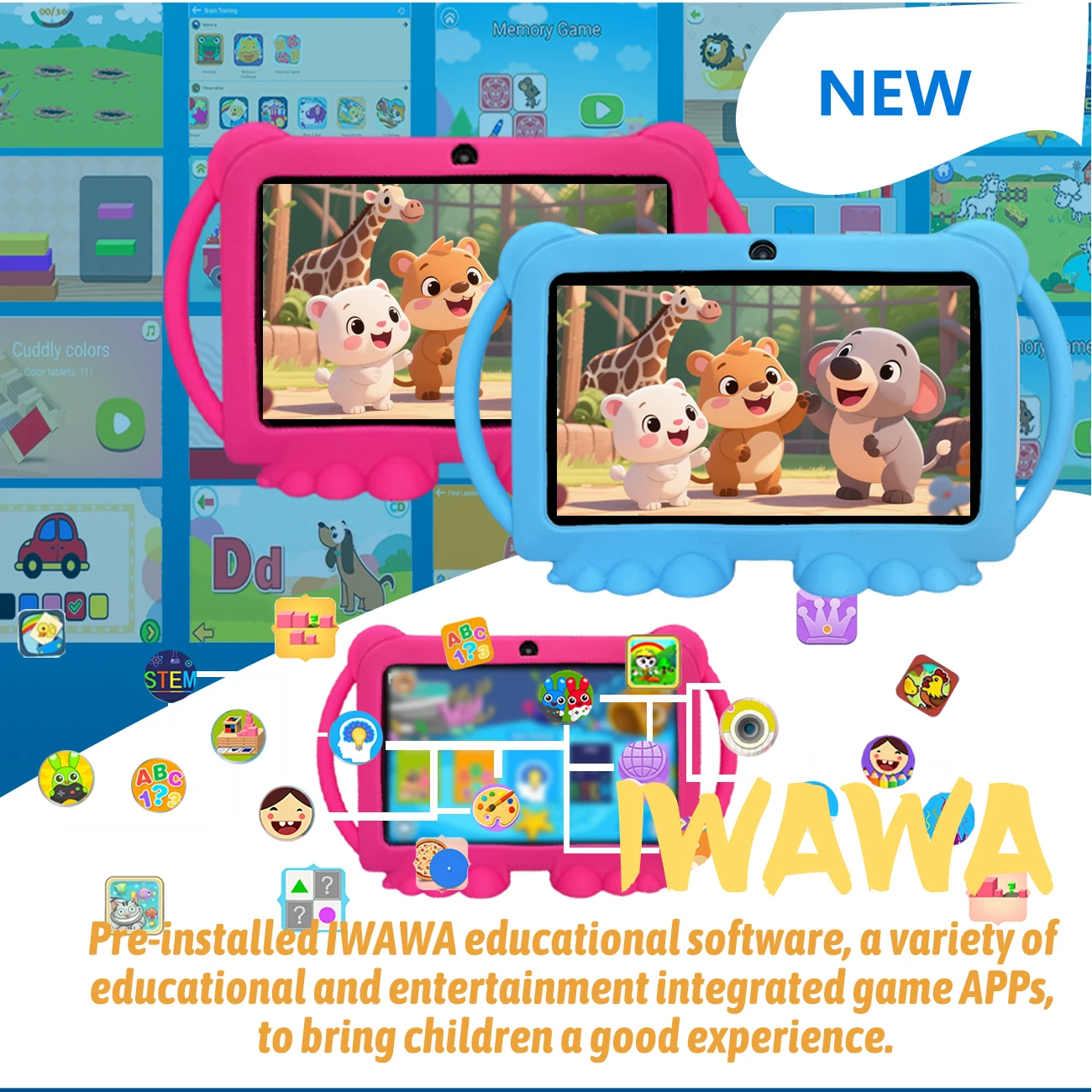 어린이 태블릿 새로운 7 인치 Google 학습 교육 게임 태블릿 쿼드 코어 2GB RAM 32GB ROM WiFi 듀얼 카메라