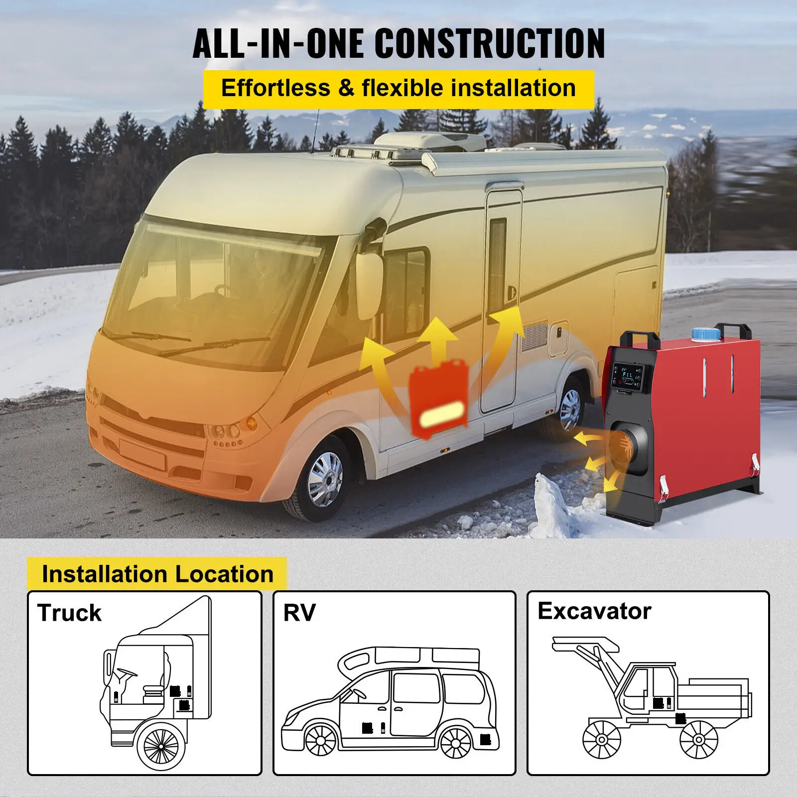 Calefacción estacionaria para vehículos, calentador de aire de 2-8KW y  12V/24V con interruptor de llave LCD, mando a distancia y silenciador para  autocaravanas, remolques, camiones y furgonetas - AliExpress