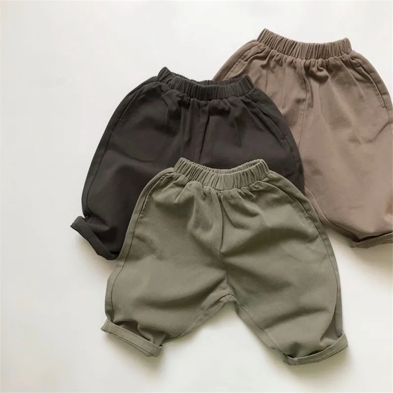 

2024 Autumn New Children Casual Pants Solid Girls Loose Harem Pants Vintage Boys Trousers Cotton Kids Clothes