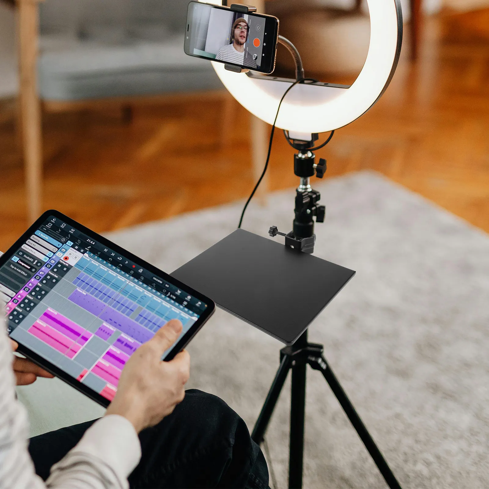 튼튼한 금속 조절식 마이크 스탠드 트레이 (사운드 카드, 마이크, 액세서리, 라이브 스트리밍, 스튜디오, 데스크탑 정리용)