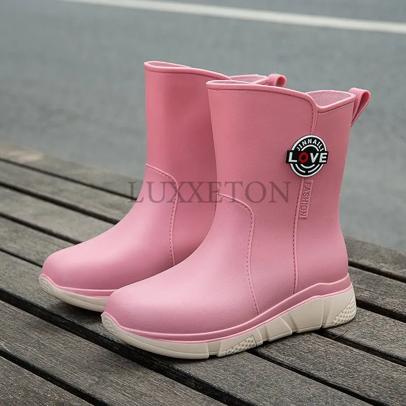 Women Rain Galoshes Waterproof Mid Calf Boots Insulated Rubber Shoes Lady Work Garden Water Boots Footwear Botas De Lluvia Mujer