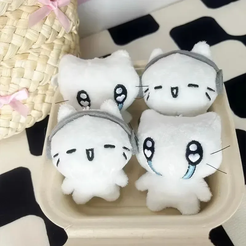 Cute Headphones Kitten Couple Keychain Mini Crying Cat Doll Plush Keyring Cartoon Dog Bee Bag Pendant Charms Backpack Decoration