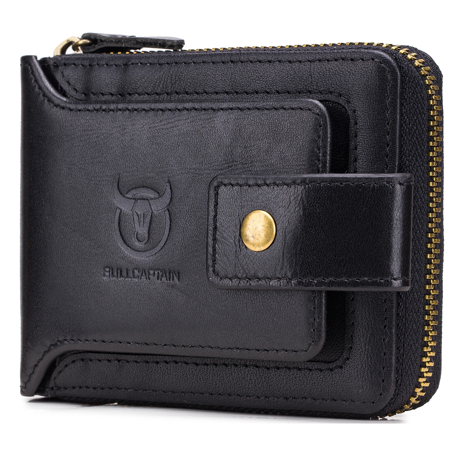 Genuine Leather Men's Wallet with Zipper - RFID Blocking, Large Capacity, Vintage Design, ID Window & Coin Pocket