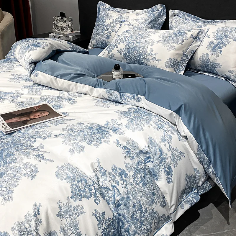 Description Picture 6 of itemPlush Bed Sheet Four-piece Set Bedspread European-style Home Bed Sheet Quilt Cover Smooth Sleeping Bedding Set with Pillowcase