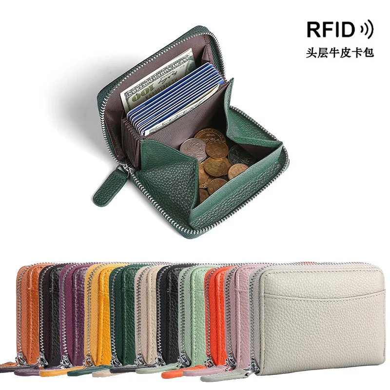 Multi Colour Leather Womens Wallet / RFID Zip Around Wallet 