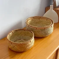 Woven Bamboo Basket Simple Natural Color Round Wicker Bread Basket Handmade Handmade Bamboo Basket Home Shop Display 2