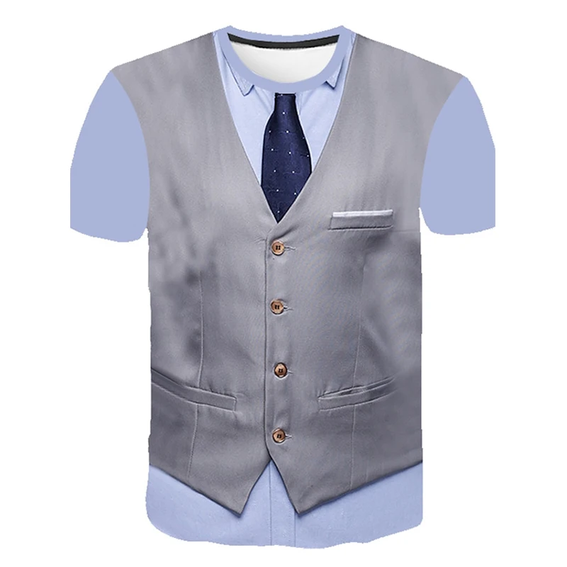 Mens Casual Short Sleeve T Shirt Oversized Tuxedo Tie Print Tee