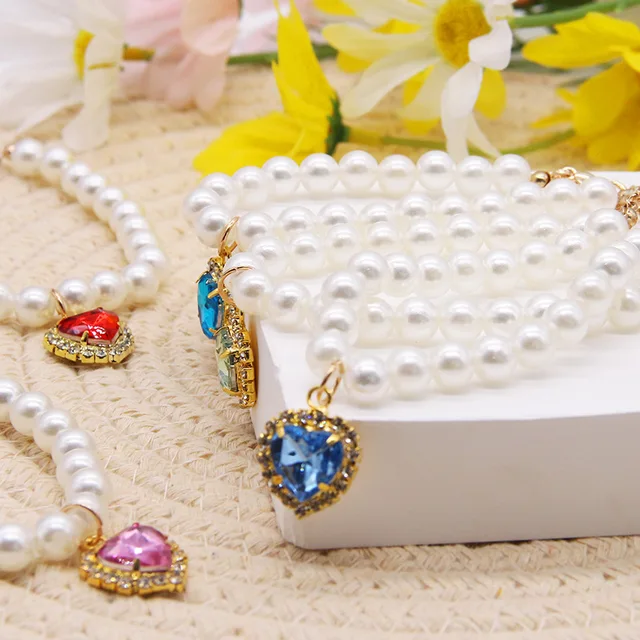 New Cat Collar Decoration Pet Cute Exquisite Neck Kitten Adjustable Summer Cat Necklace High Simulation Pearls Pet Supplies 3