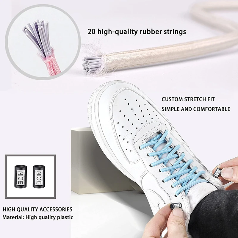 Runde elastische Schnürsenkel ohne Binden, Stretch-Schnürsenkel für Sneakers, keine Schnürsenkel für Kinder, schöne Schnürsenkel ohne Schnürsenkel – Detail 1