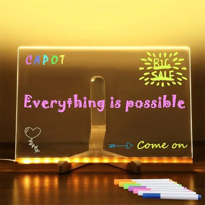 LED Drawing Board LED Note Board with Colors LED Letter Message Board Note Glas With 7 Colorful Pens