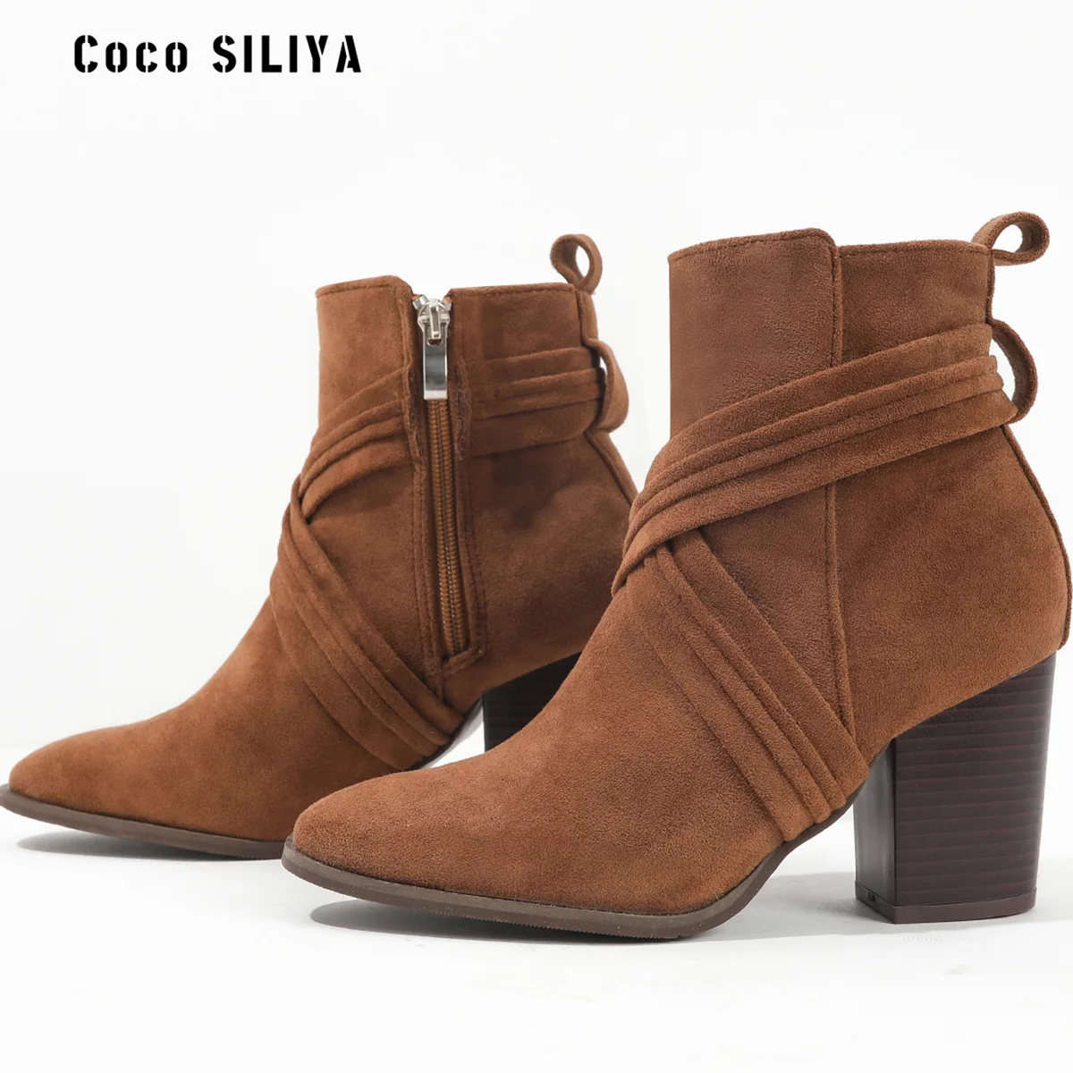 

2023 Autumn and Winter New Short Boots High Heel Thick Heel Suede Warm Women's Boots Blue Women's Boots