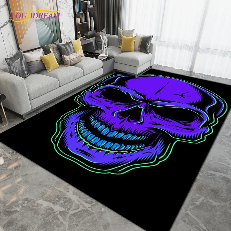 Tappeto Gotico 3D Con Teschio - In Flanella, Antiscivolo, 160x230 Cm, Per Soggiorno, Camera, Sala Giochi, Colore Grigio Scuro
