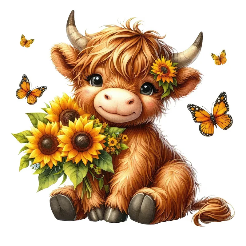 Highland Cow with Sunflowers Sticker Water-proof Home Wall Decal Used for Wall Bathroom Cabinet Door Toilet Car Laptop