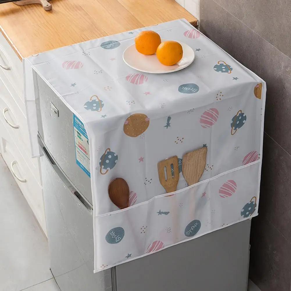 Description Picture 4 of itemRefrigerator Dustproof Cover With Both Sides Hanging Storage Bag Fridge Top Anti-dirty Mat Kitchen Organizer