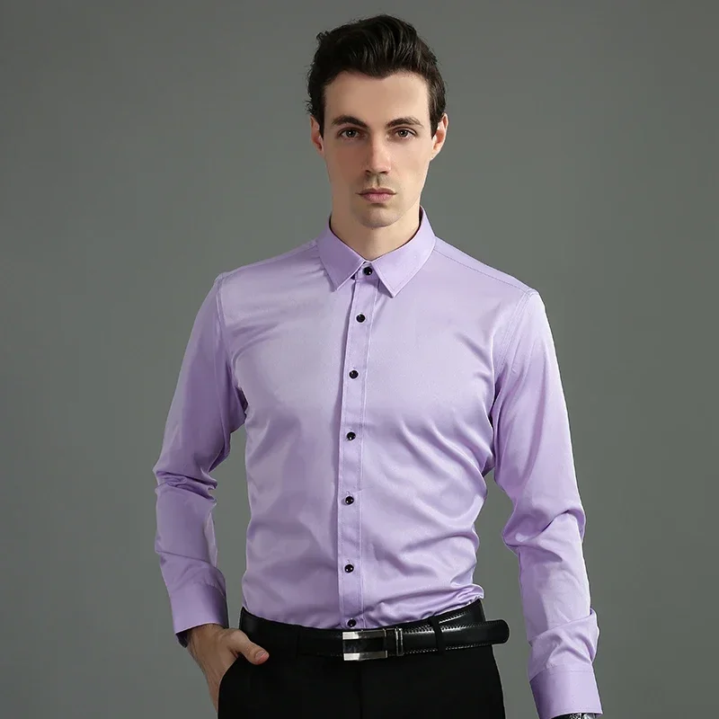 

Soft Comfortable Long Sleeve Shirt Breathable Slim Fit Social Business Fashion Men's Shirt Black White Blue Purple Gray Wine Red