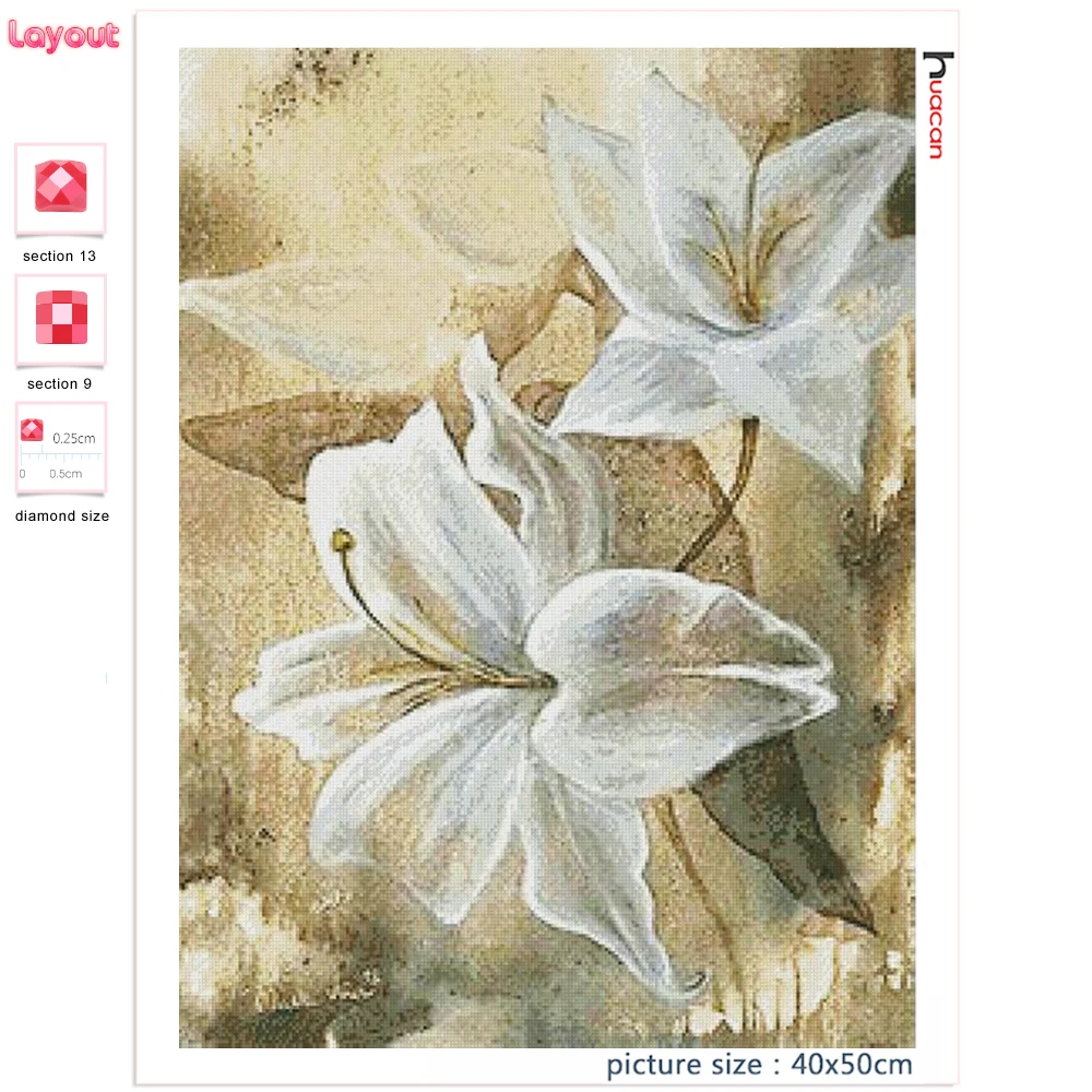 Huacan ptura diamante 5d fai da te giglio bianco decorazioni per la casa ricamo mosaico fiore quadrato/rotondo immagine Wall Art  15