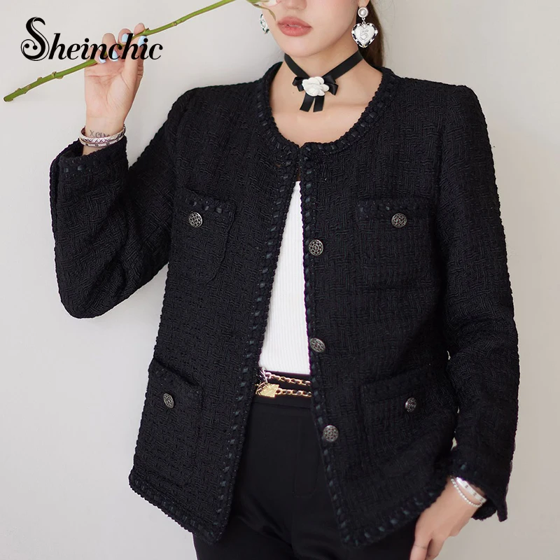 

Japanese Y2k Winter Clothes Women Luxury Designer O-neck Black Jaqueta Feminina Korean Fashion Chaquetas Para Mujeres Wool Coats