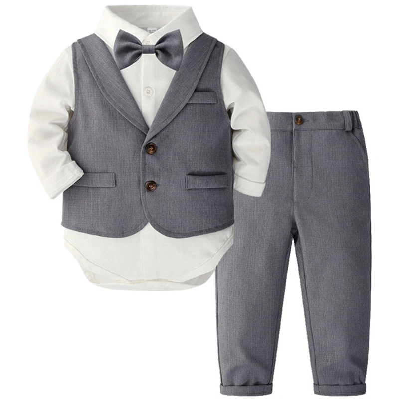 

Новый весенне-осенний костюм для новорожденных мальчиков из 2 предметов, модный мужской жилет с галстуком, боди и брюки, детские комплекты