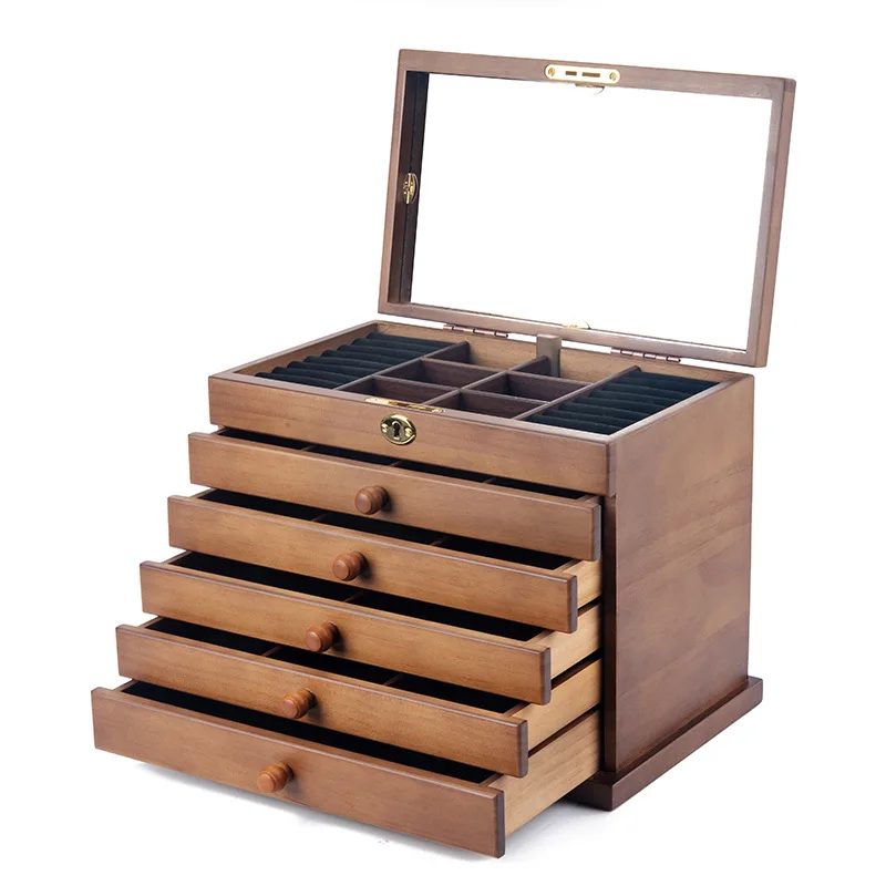 Big Size Jewelry Box Organizer Wood Drawer Jewelry Boxes Storage Ring Necklace Bracelet Earrings Separators Display Accessories