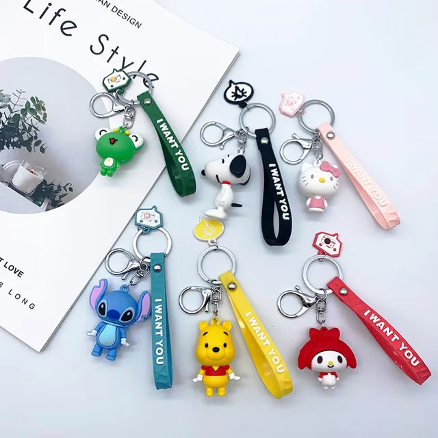 Kawaii Sanrio Keychain Kitty My Melody Snoopy Plush Toys Cute Cartoon Car Key Ornament Anime Doll Beauty Backpack Accessories 1