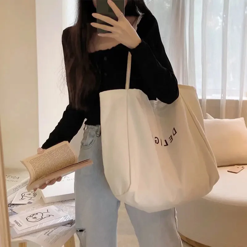 재사용 가능한 캔버스 숄더백, 캔버스 토트백, 대용량, 캐주얼 단색 쇼핑, 100 개