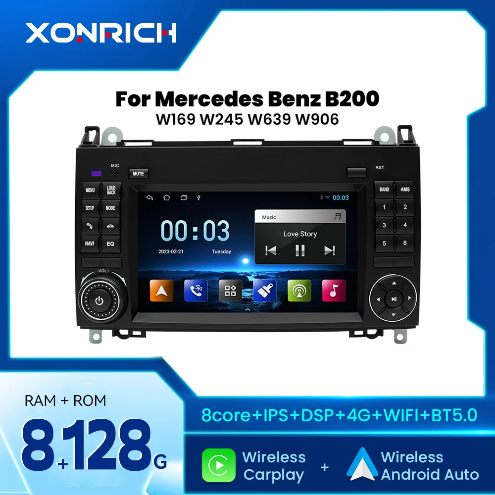 Wireless Carplay Android 12 Autoradio Für Mercedes Benz B200 Sprinter W906 W639 Ab Klasse W169 W245 Viano Vito 8Gb 128Gb Dsp Gps