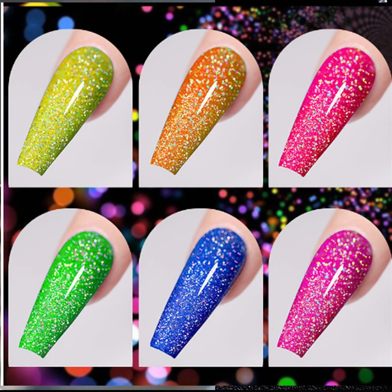 Reflective Glitter Top Coat Gel Nail Polish 1pc 10ml Silver Colorful Sparkling Auroras Laser Semi Permanent Nail Art Gel