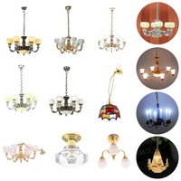1:12 Dollhouse Miniature Retro Lamp Chandelier Light Working Ceiling Lamp Light Furniture Model DollHouse Livingroon Scene Decor 1