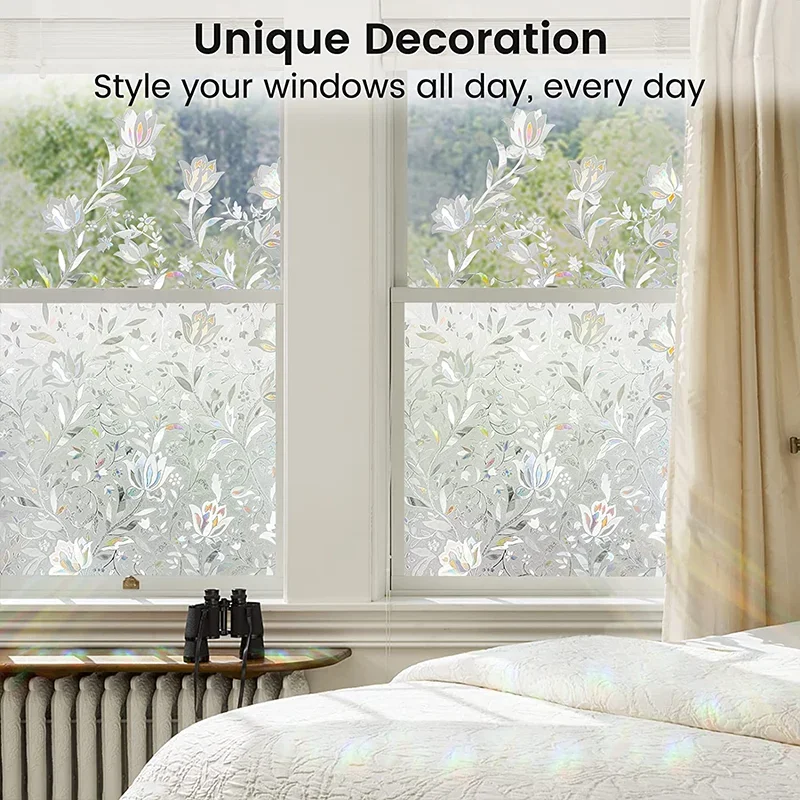 Window Privacy Film Window Sticker Decorative Glass Film Stained Glass Decals Static Cling Flowers